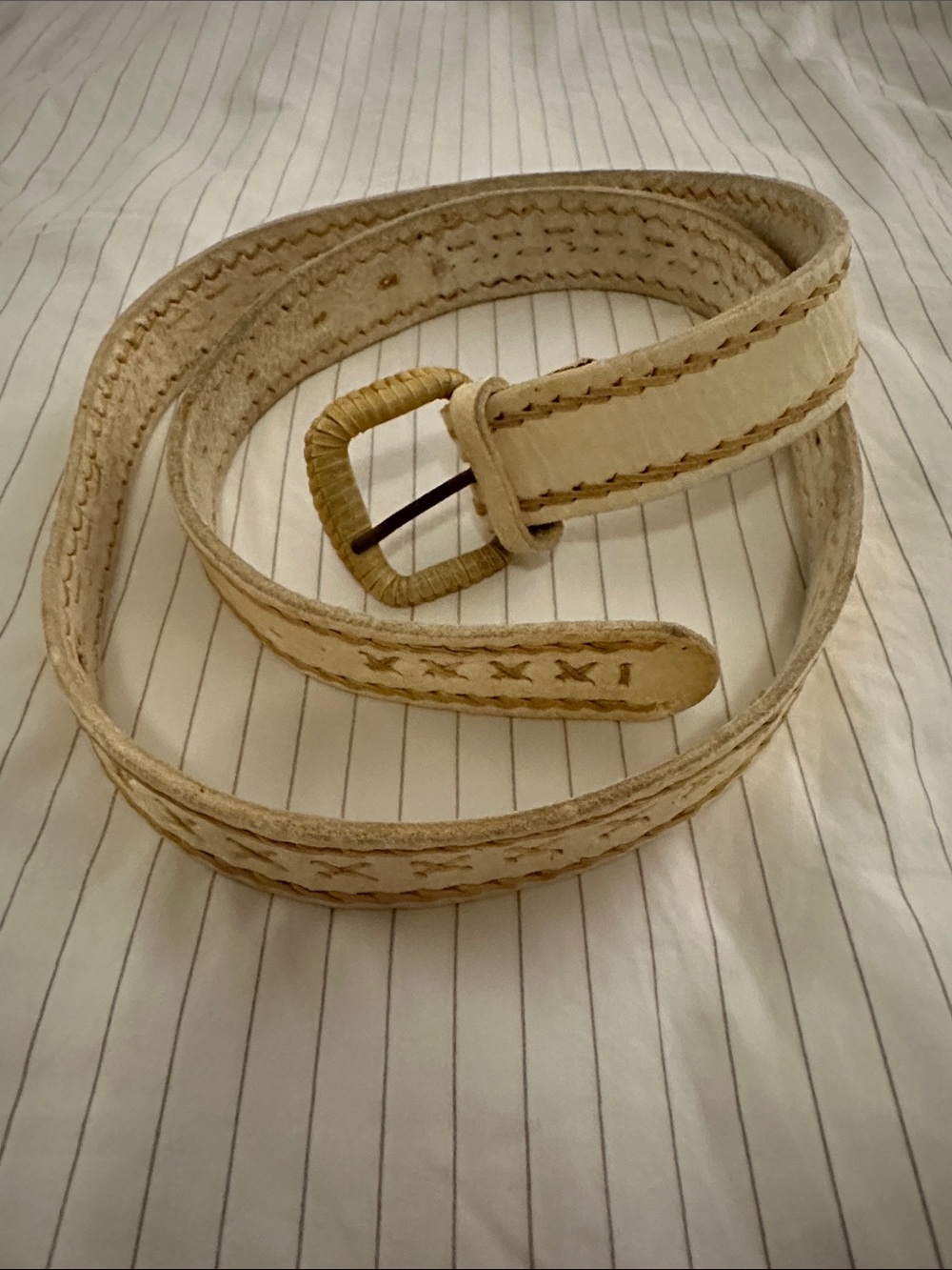 Vintage - Bohemian Cross-Stitch 
Leather Belt in Cream